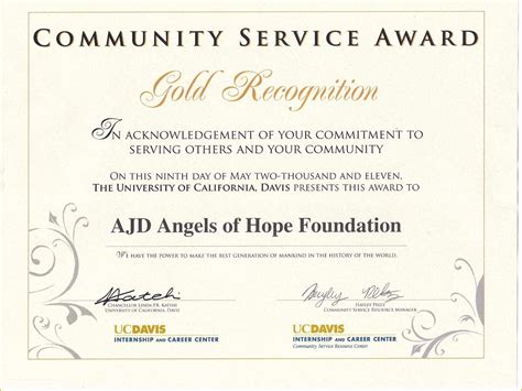 certificate of appreciation for community service